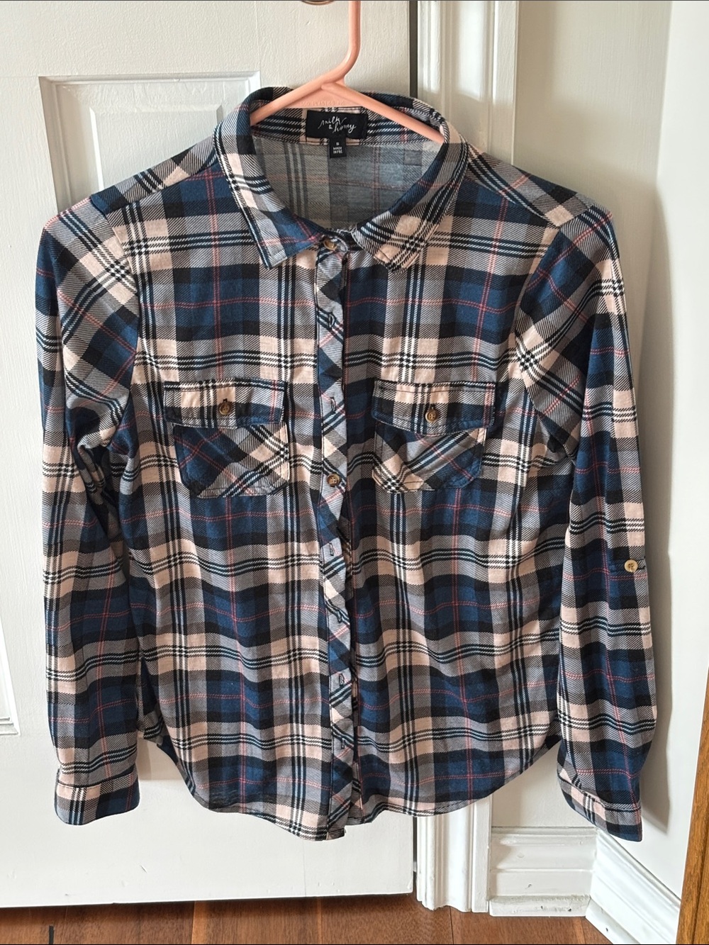 Milk & Honey Navy & Cream Plaid Button-Down Shirt